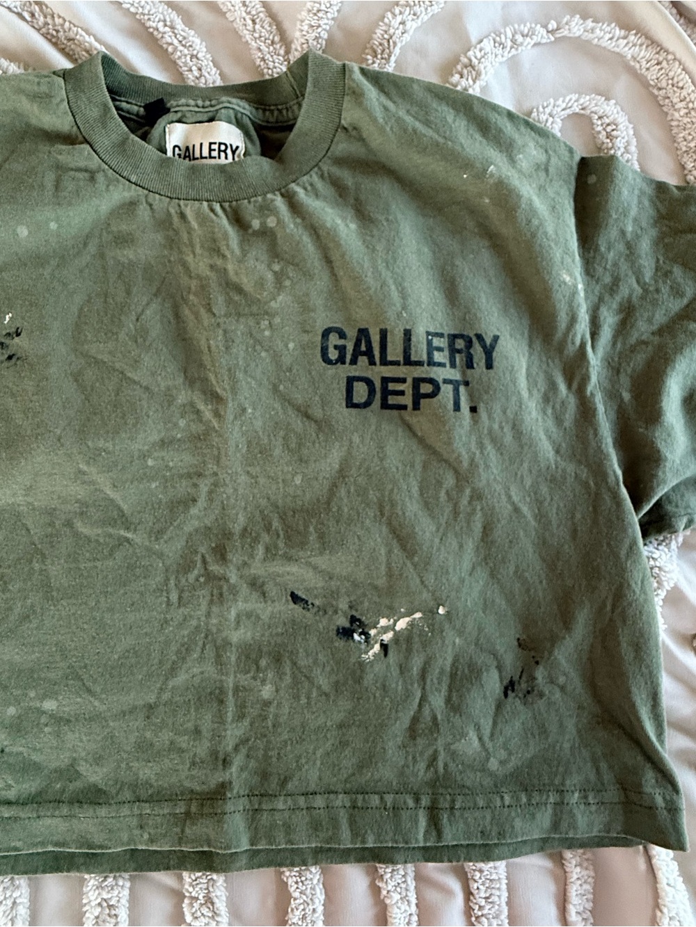 Gallery Dept Olive Green Logo Crop Tee with Paint Detail